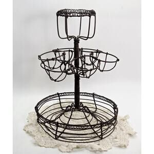 Antique French Wire Egg Caddy Intricate Metalwork Holds One Dozen Eggs RARE